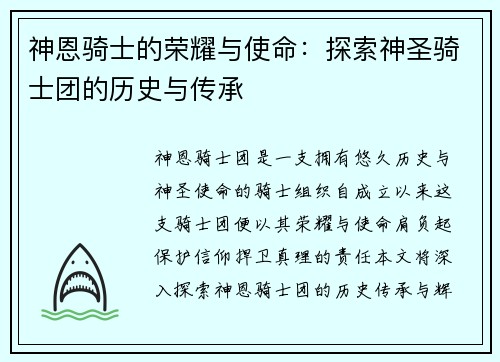 神恩骑士的荣耀与使命：探索神圣骑士团的历史与传承